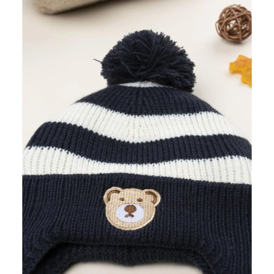 Gorro peruano niño blanco/azul "oso"