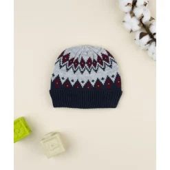 Gorro tricot azul y gris con grecas para niño