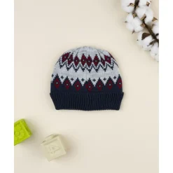 Gorro tricot azul y gris con grecas para niño