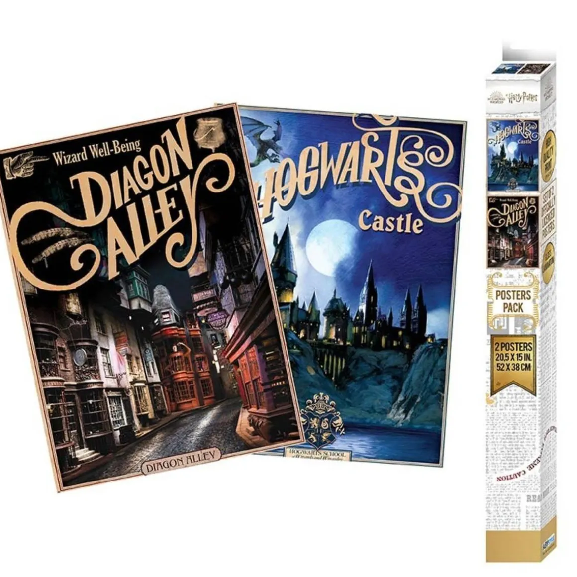Harry Potter - Pack de 2 pósteres retro Hogwarts y Diagon