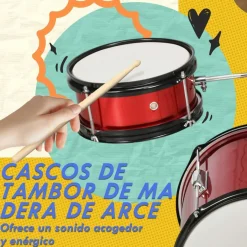 Homcom - Batería con taburete Rojo