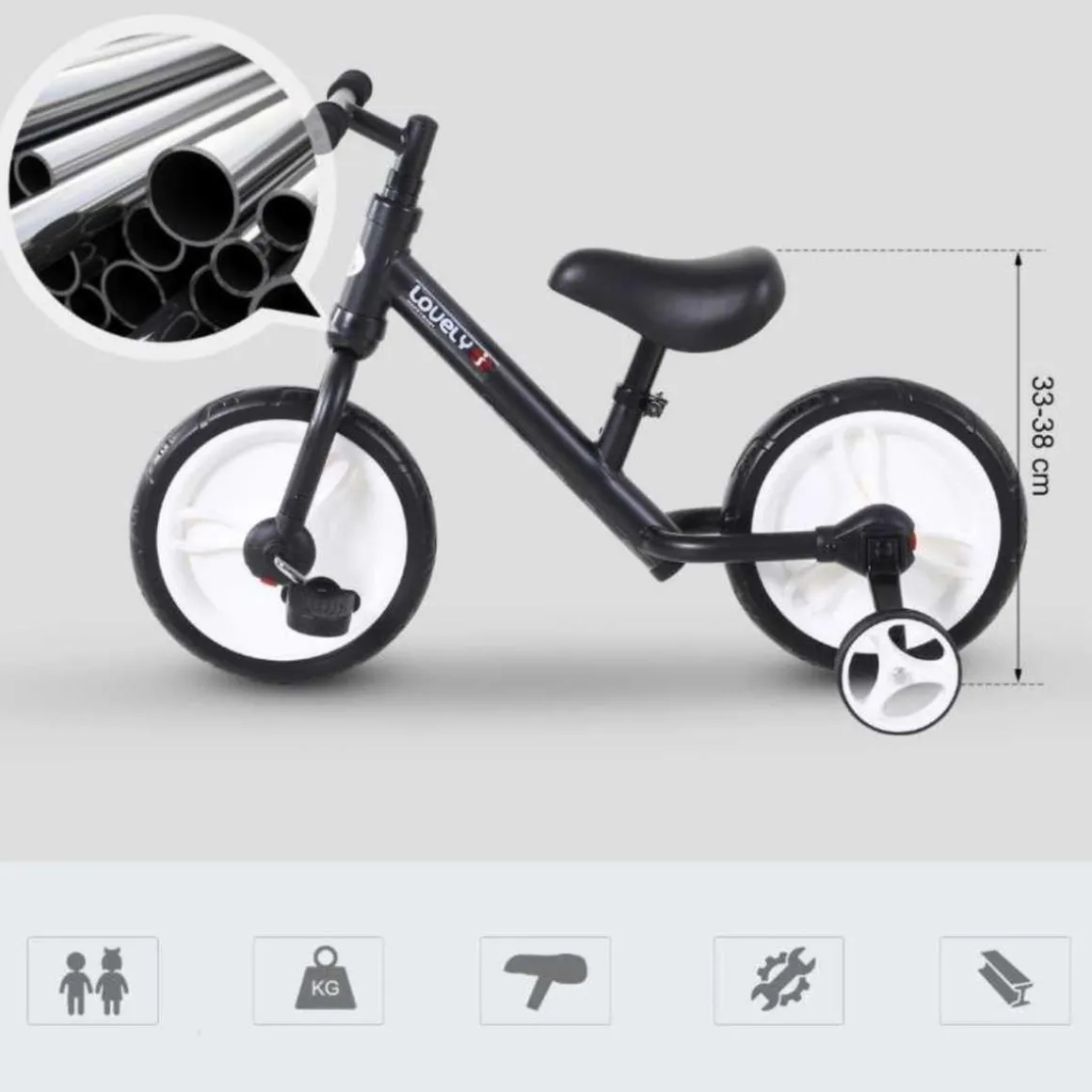 Homcom - Bicicleta de Equilibrio con Pedales Negra HomCom
