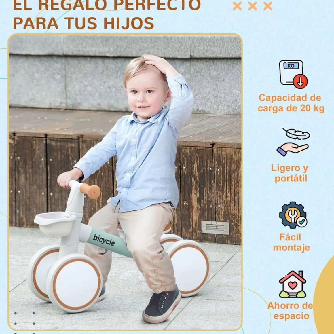 Homcom - Bicicleta equilibrio sin pedales 4 ruedas