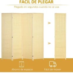 Homcom - Biombo de bambú 4 paneles