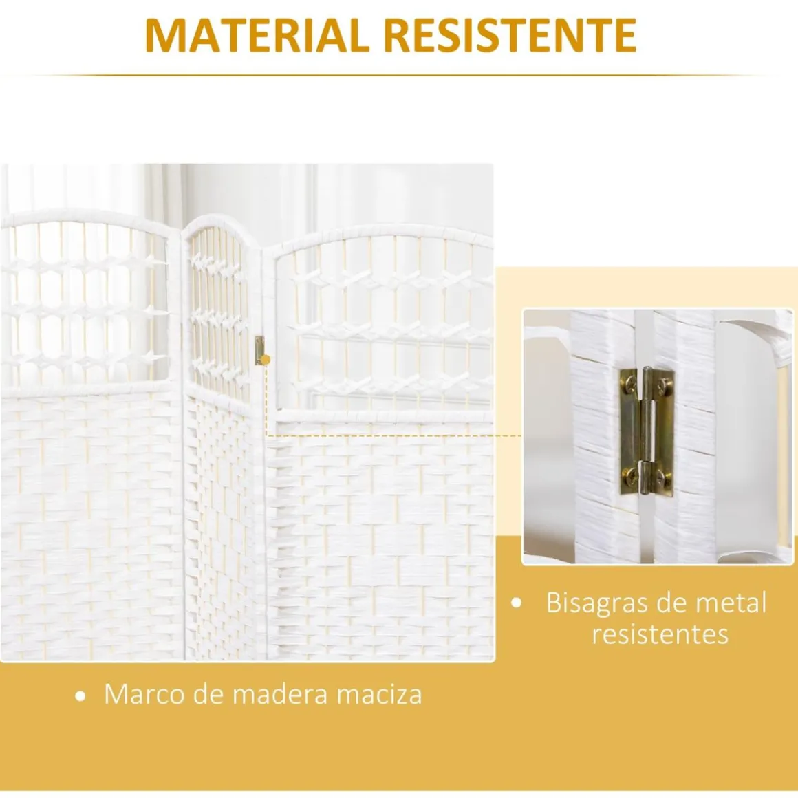 Homcom - Biombo de cuerda de papel 4 paneles
