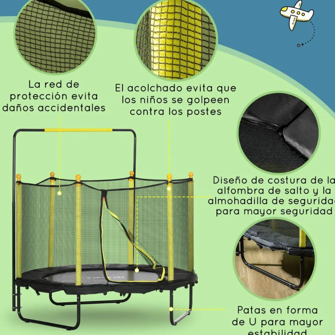 Homcom - Cama elástica con red de seguridad Ø110 cm negro