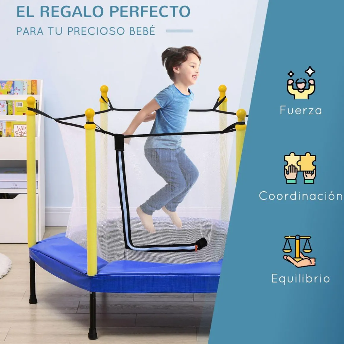 Homcom - Cama elástica con red de seguridad azul