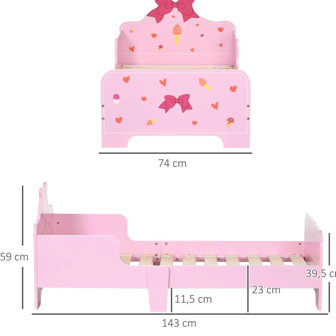 Homcom - Cama infantil corazones Rosa
