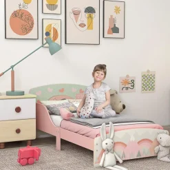 Homcom - Cama infantil Montañas Rosa