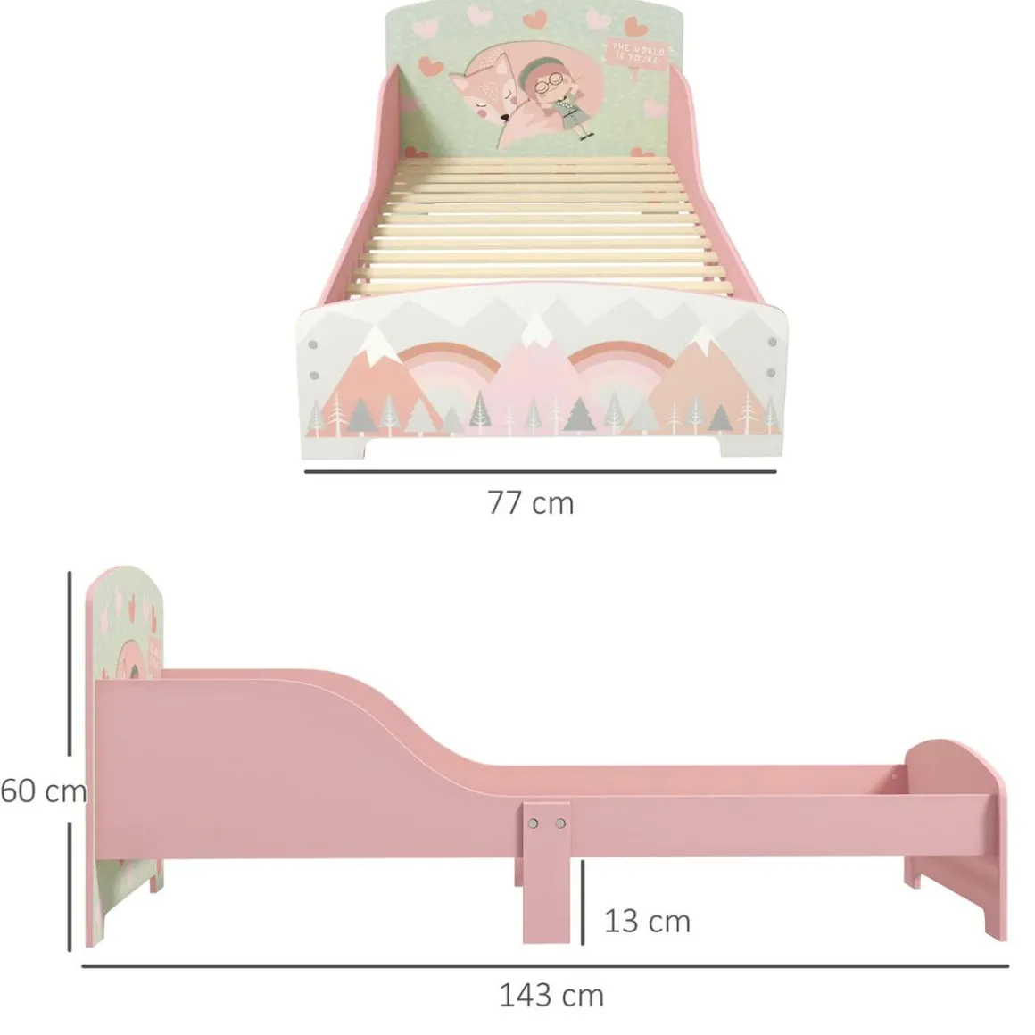 Homcom - Cama infantil Montañas Rosa