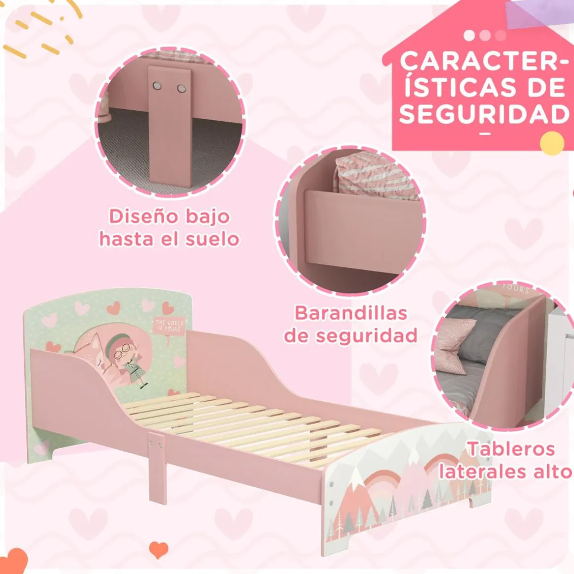 Homcom - Cama infantil Montañas Rosa