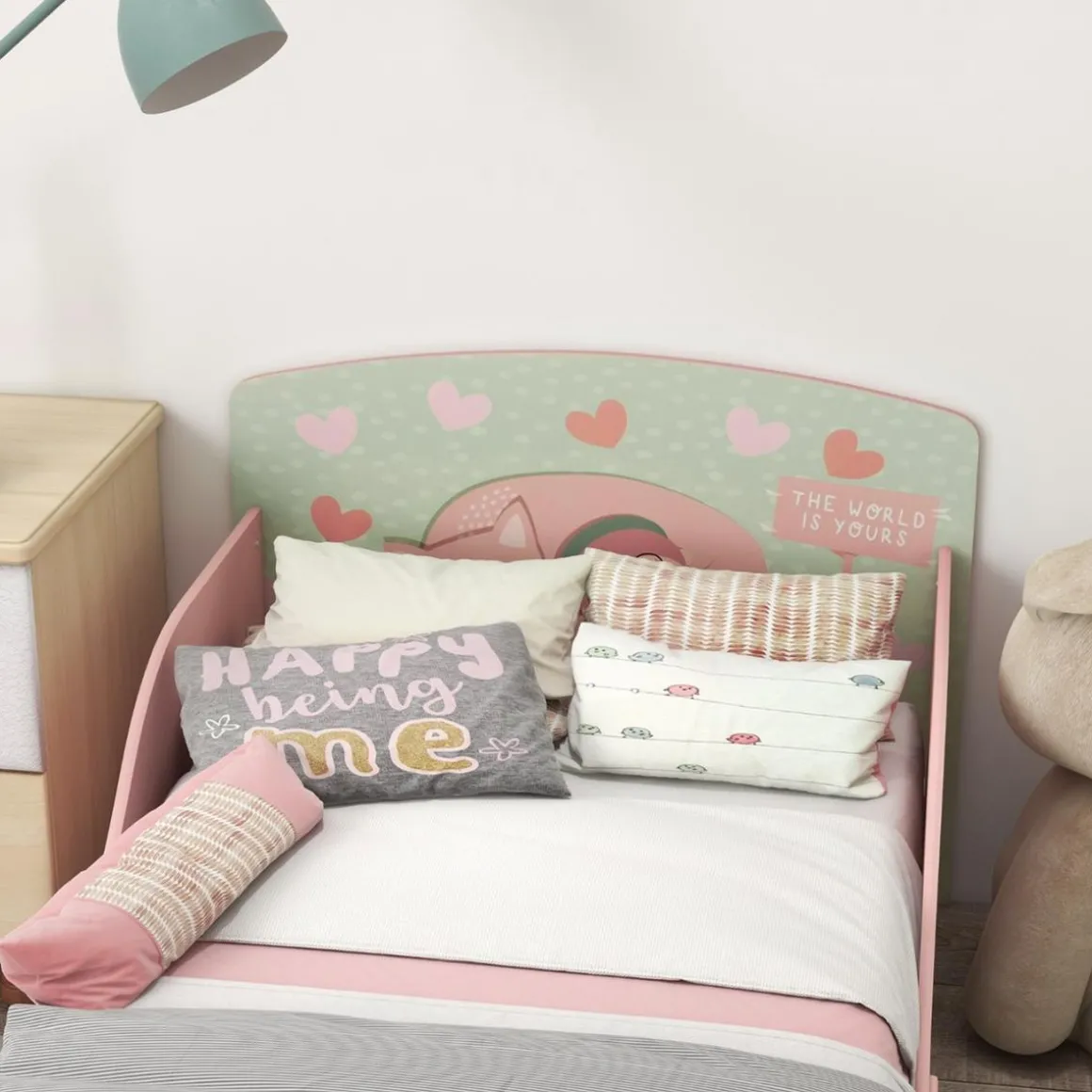 Homcom - Cama infantil Montañas Rosa