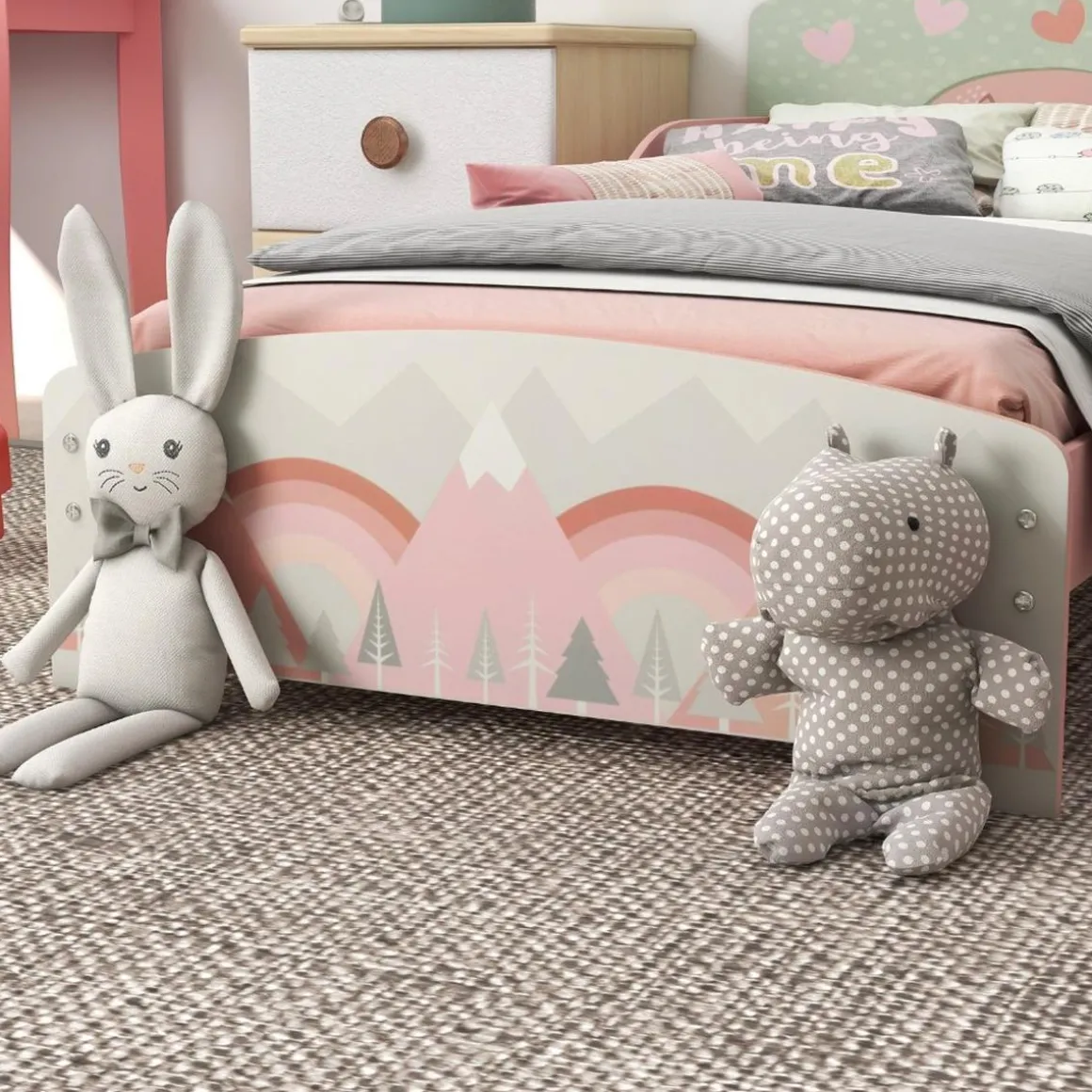 Homcom - Cama infantil Montañas Rosa