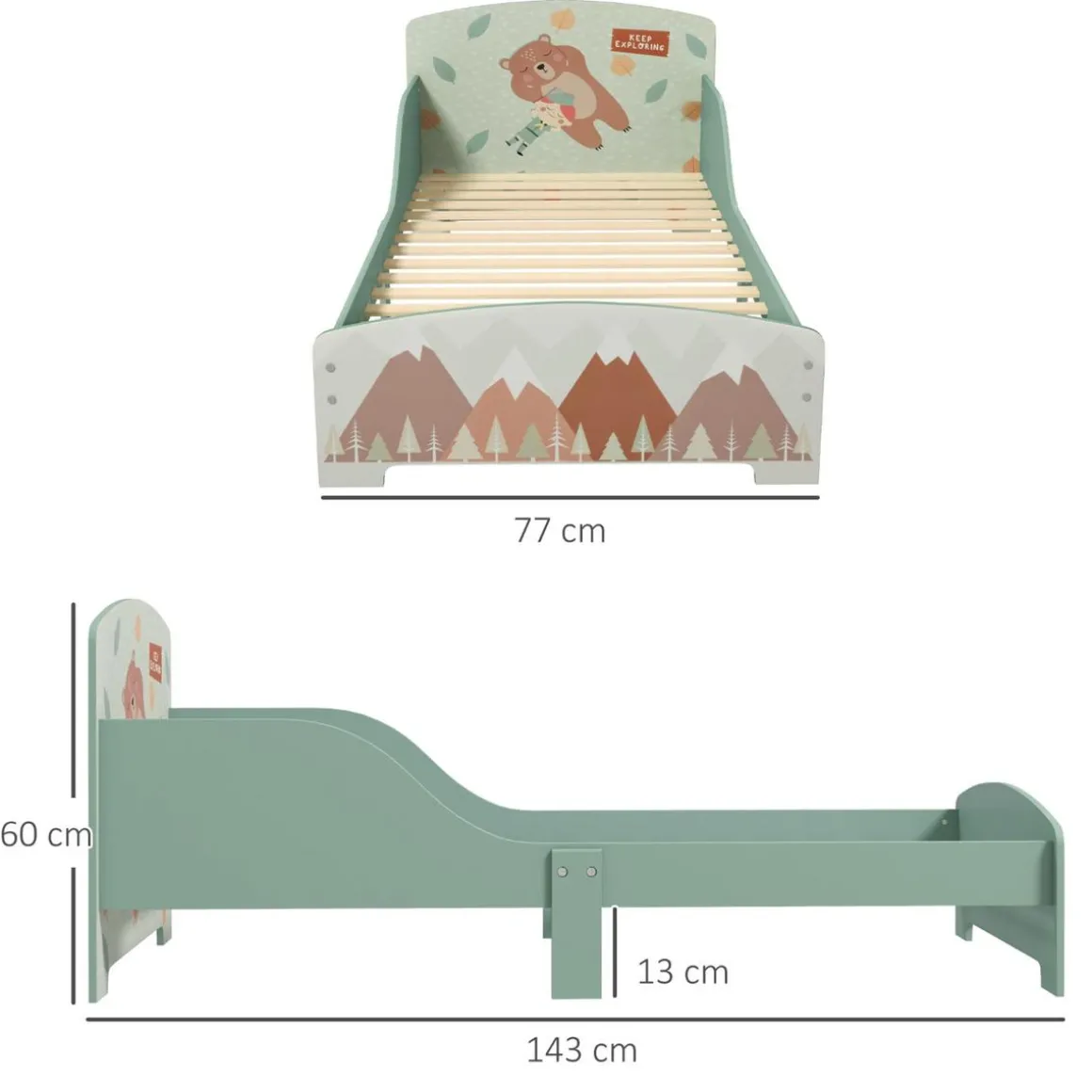 Homcom - Cama infantil Montañas Verde