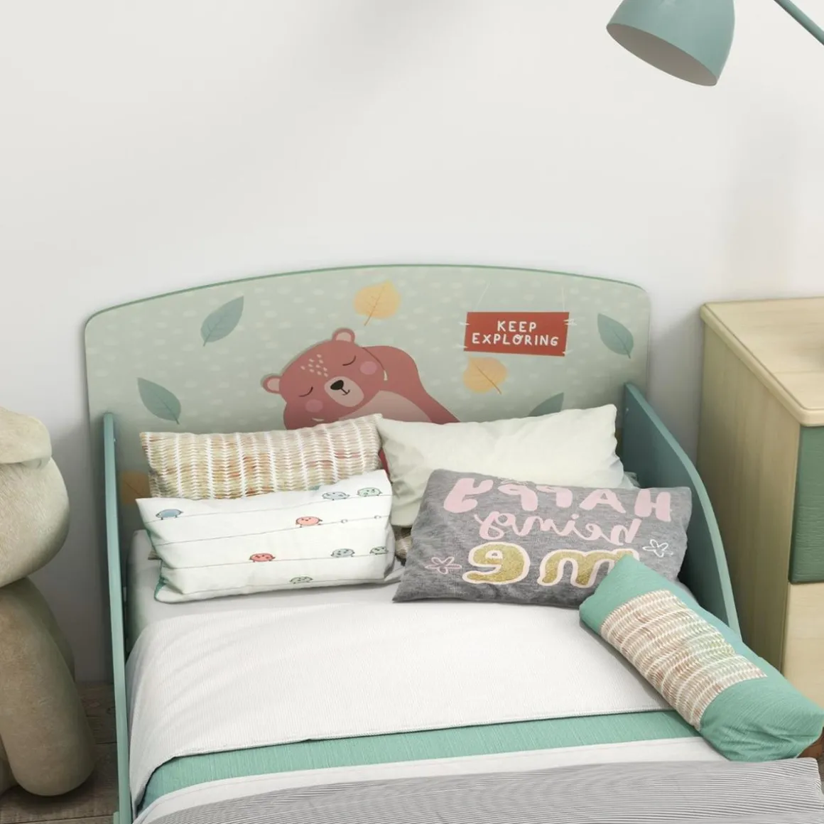 Homcom - Cama infantil Montañas Verde