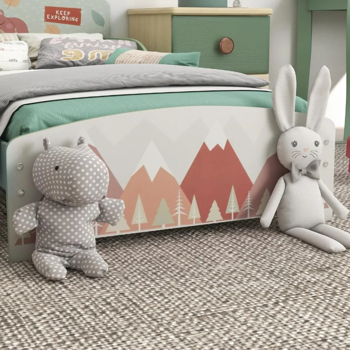Homcom - Cama infantil Montañas Verde