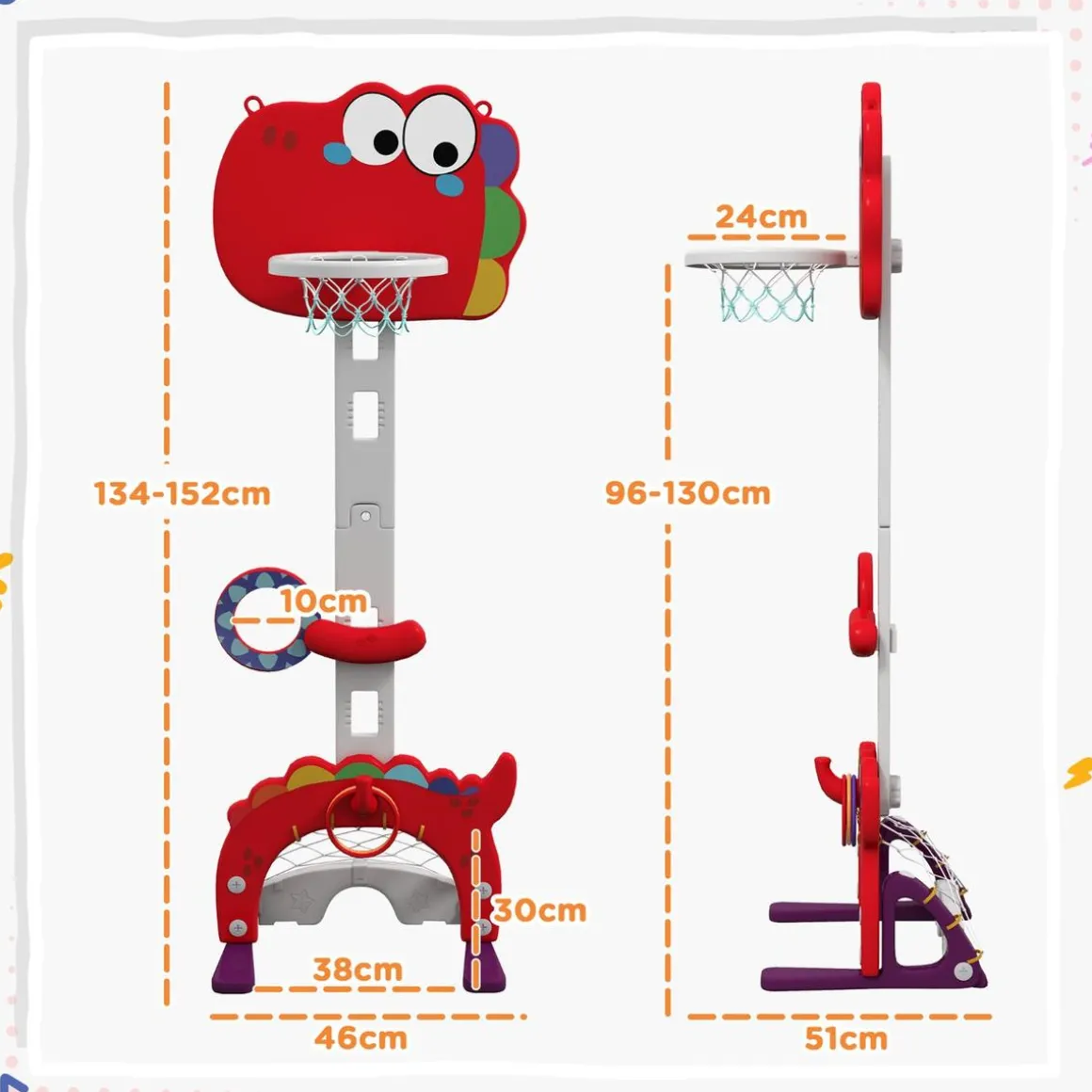 Homcom - Canasta de baloncesto infantil Rojo