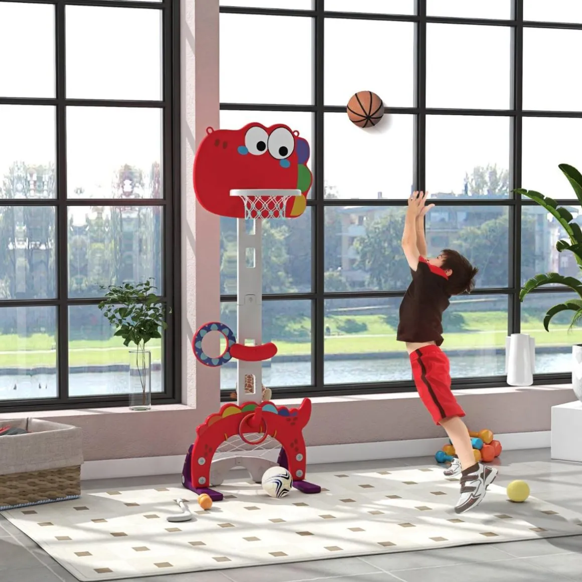Homcom - Canasta de baloncesto infantil Rojo