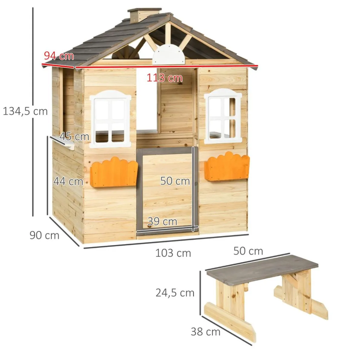 Homcom - Casita de jardín de madera con maceteros y banquito
