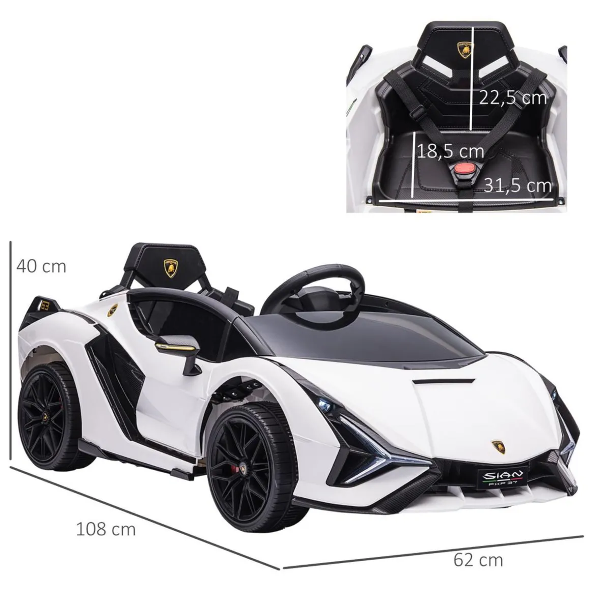 Homcom - Coche eléctrico Lamborghini blanco