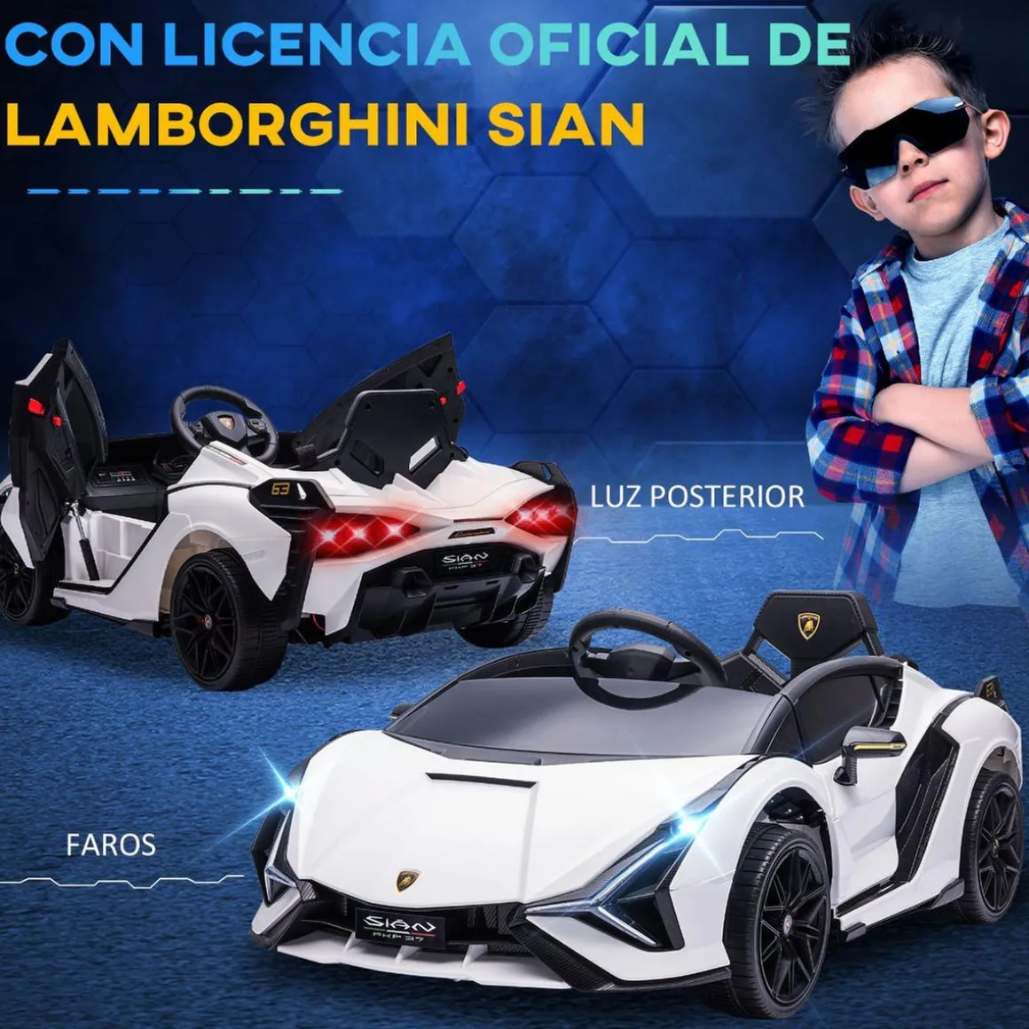 Homcom - Coche eléctrico Lamborghini blanco