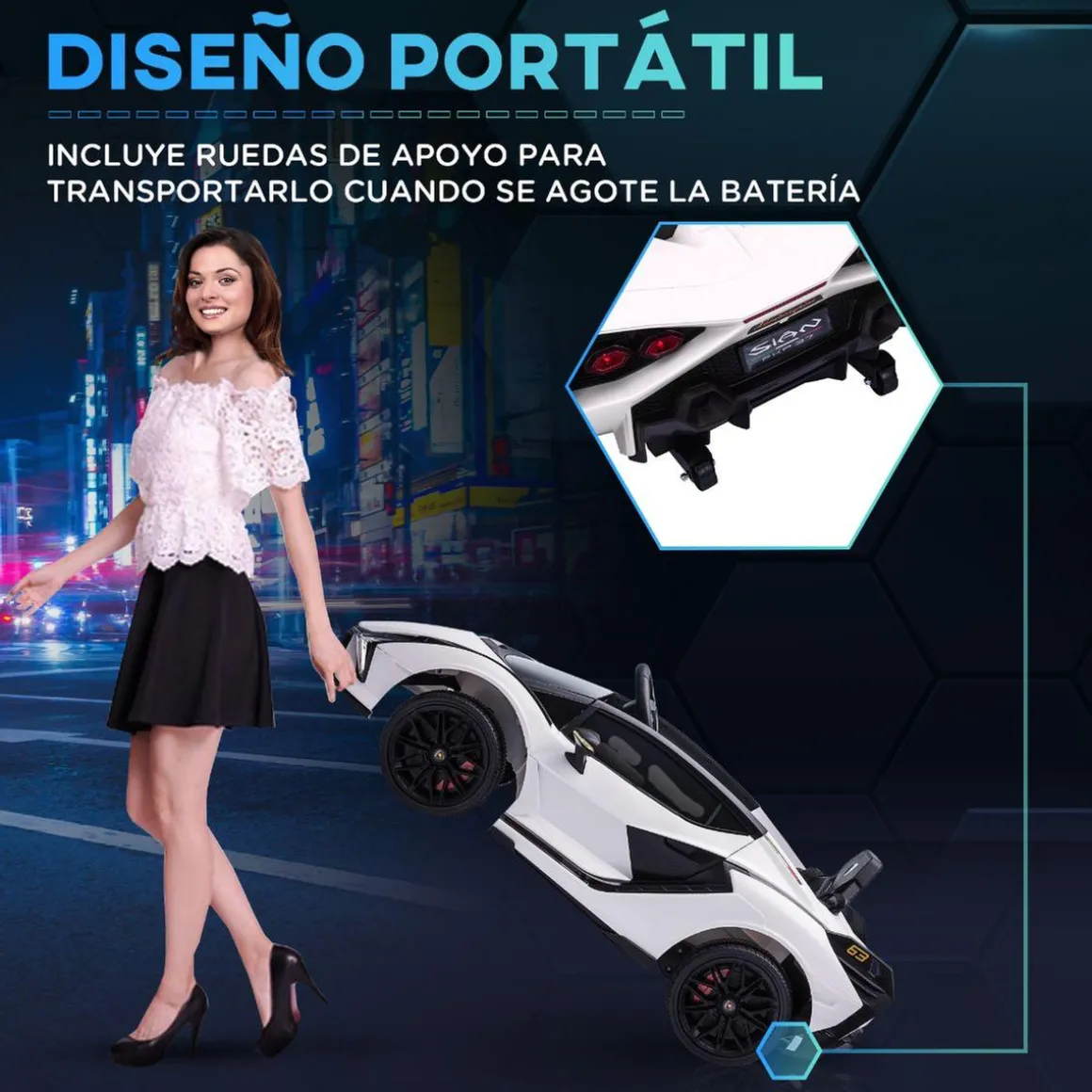 Homcom - Coche eléctrico Lamborghini blanco