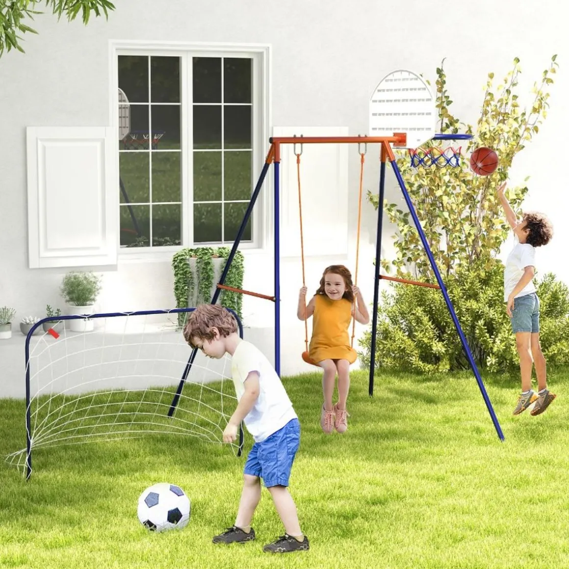 Homcom - Columpio infantil con portería y canasta