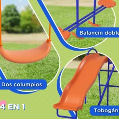 Homcom - Columpio infantil triple con tobogán
