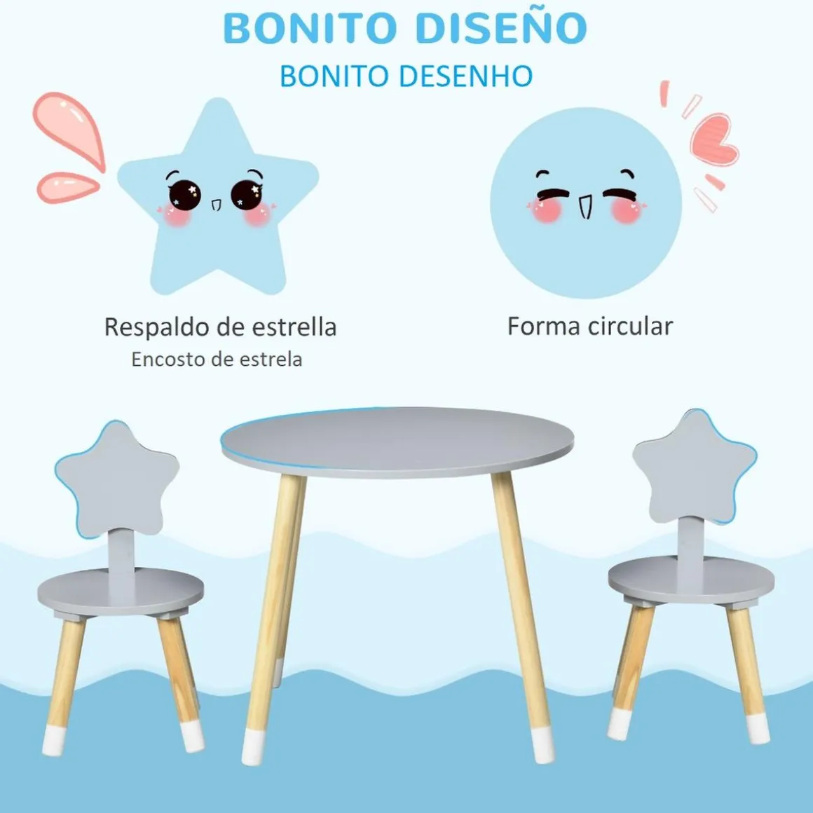 Homcom - Conjunto de mesa y dos sillas estrella