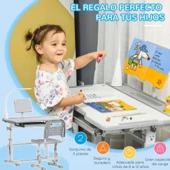 Homcom - Conjunto Pupitre reclinable + Silla Gris