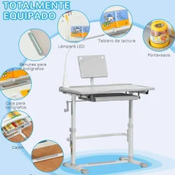 Homcom - Conjunto Pupitre reclinable + Silla Gris
