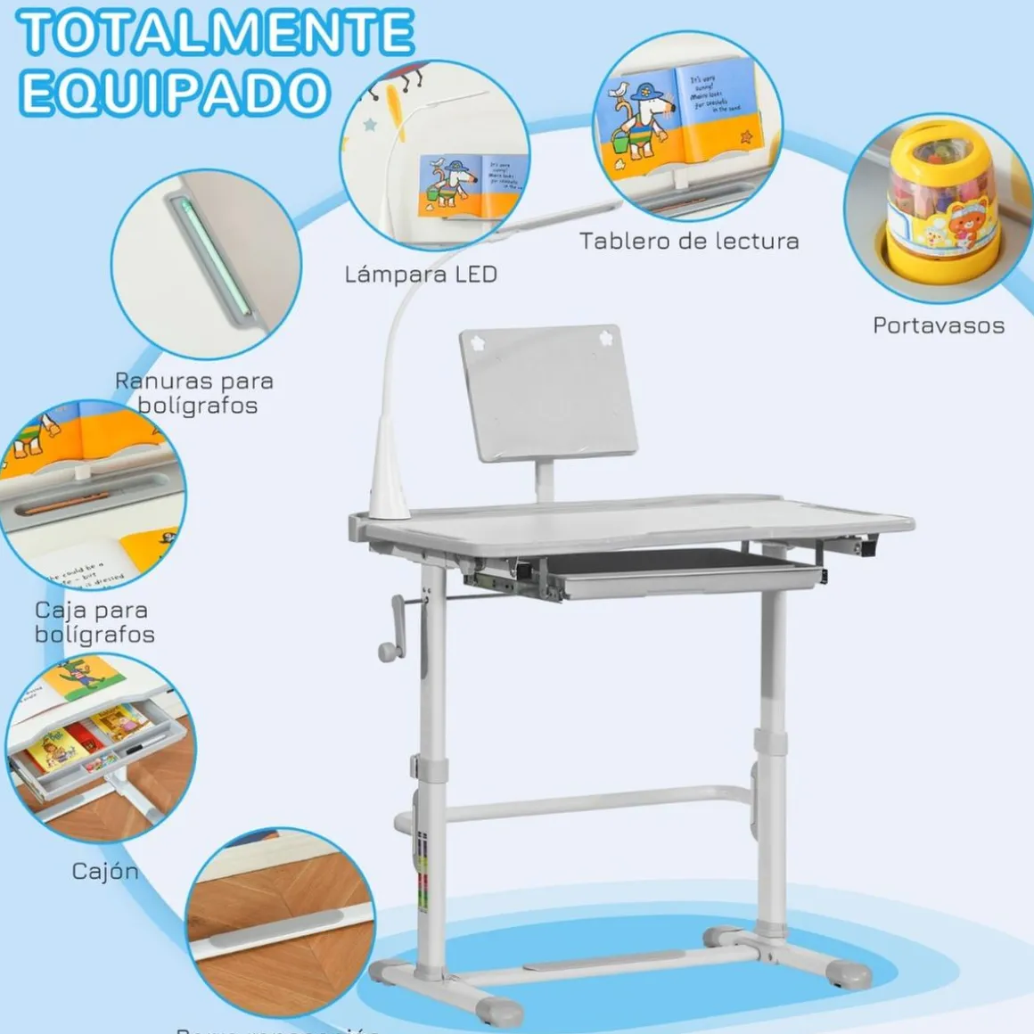 Homcom - Conjunto Pupitre reclinable + Silla Gris