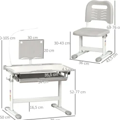 Homcom - Conjunto Pupitre reclinable + Silla Gris con lámpara