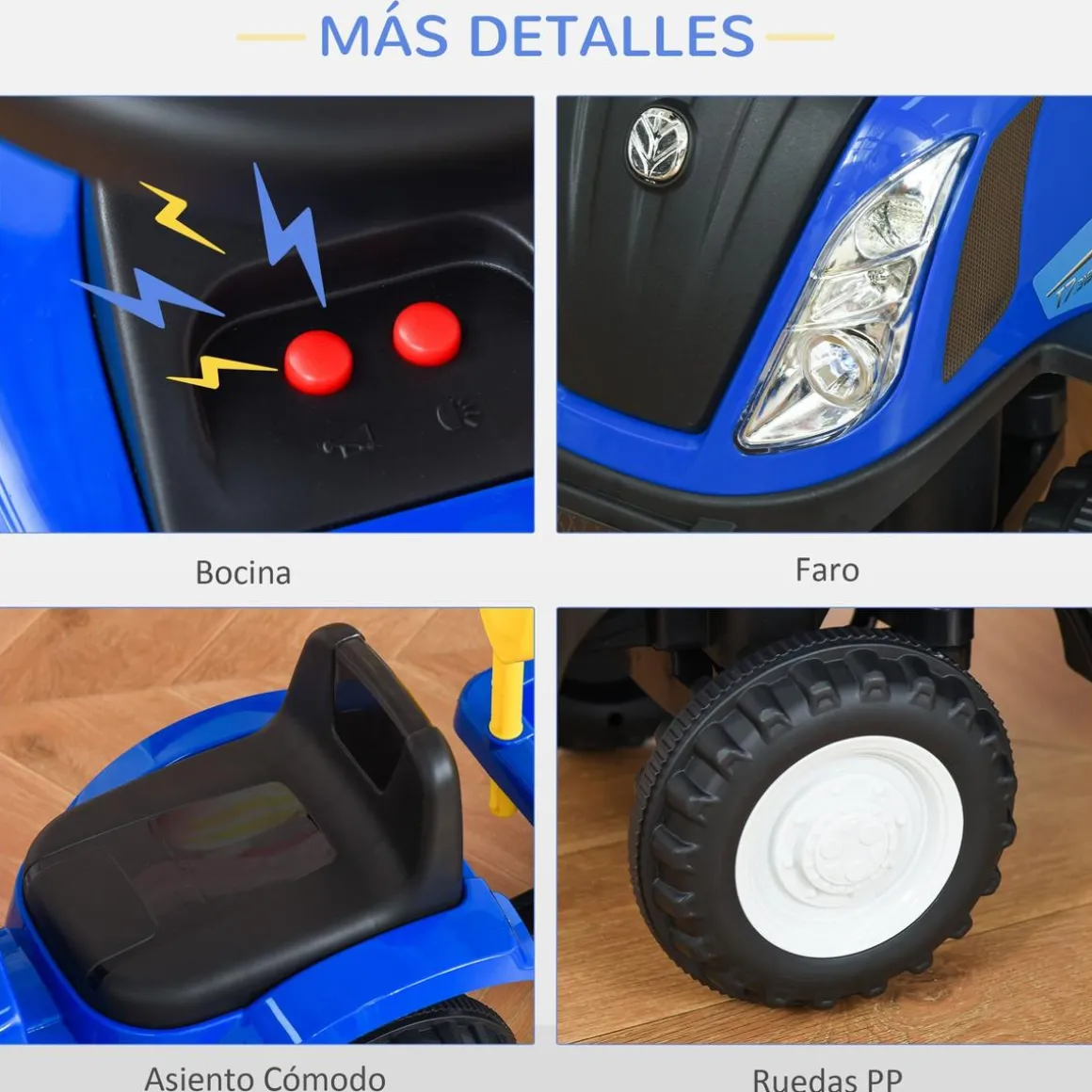 Homcom - Correpasillos Tractor con remolque y herramientas Azul