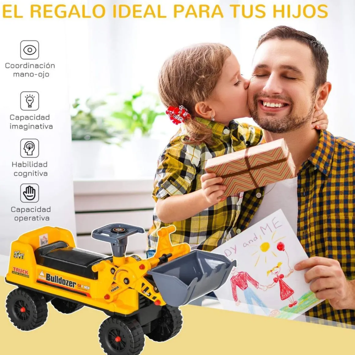 Homcom - Correpasillos Tractor Bulldozer Amarillo