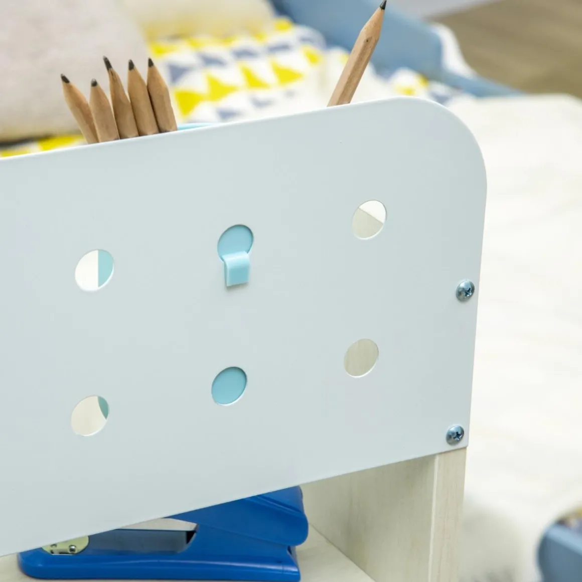 Homcom - Escritorio con estante y silla ajustable Azul y Blanco