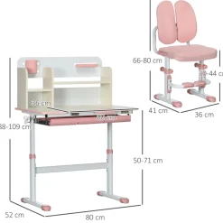 Homcom - Escritorio con estante y silla ajustable Rosa y Blanco