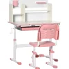 Homcom - Escritorio con estante y silla con altura ajustable Blanco y Rosa