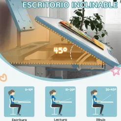 Homcom - Escritorio y silla ajustable Azul y Blanco