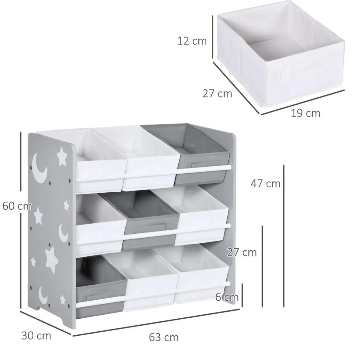 Homcom - Estantería infantil con 9 cajas Gris