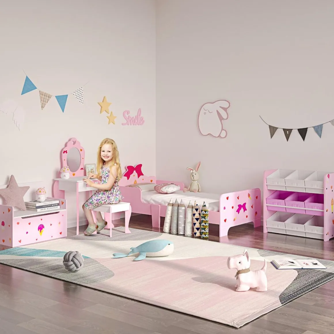 Homcom - Estantería infantil con 9 cajas Rosa