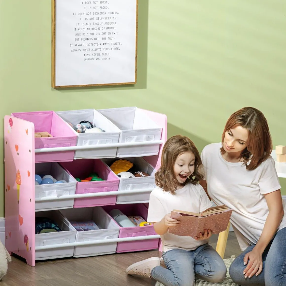 Homcom - Estantería infantil con 9 cajas Rosa