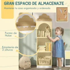 Homcom - Estantería infantil 3 niveles Blanco y Natural