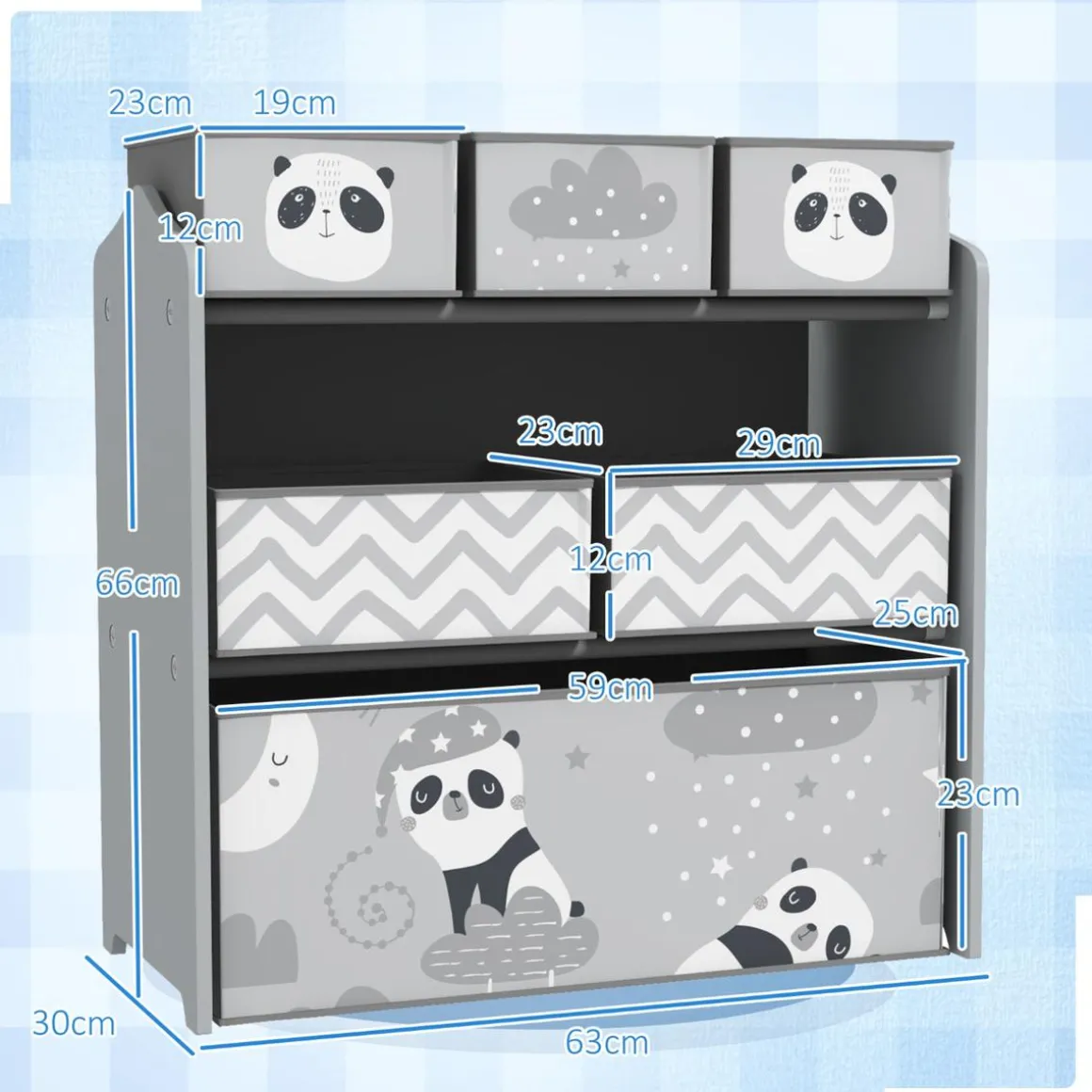 Homcom - Estantería para juguetes 6 cajas tela Gris