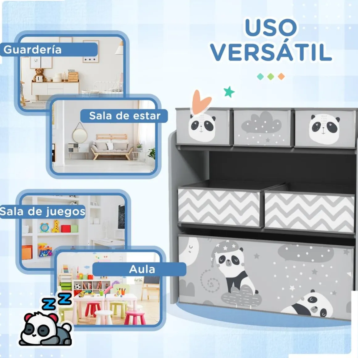 Homcom - Estantería para juguetes 6 cajas tela Gris