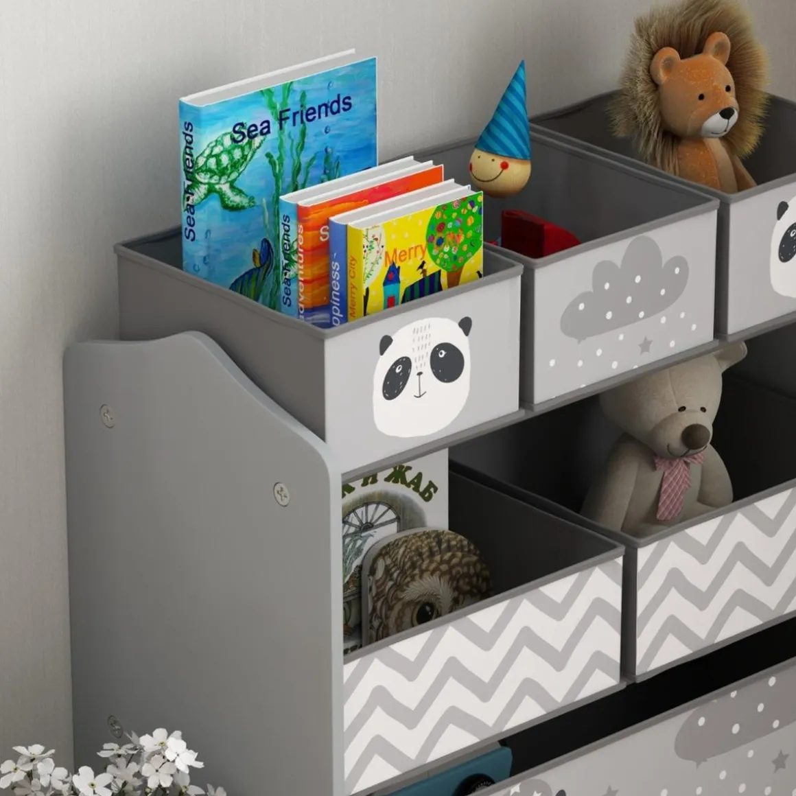 Homcom - Estantería para juguetes 6 cajas tela Gris