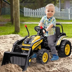Homcom - Excavadora Tractor Vehículo de batería Amarillo