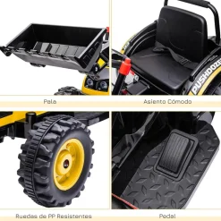 Homcom - Excavadora Tractor Vehículo de batería Amarillo