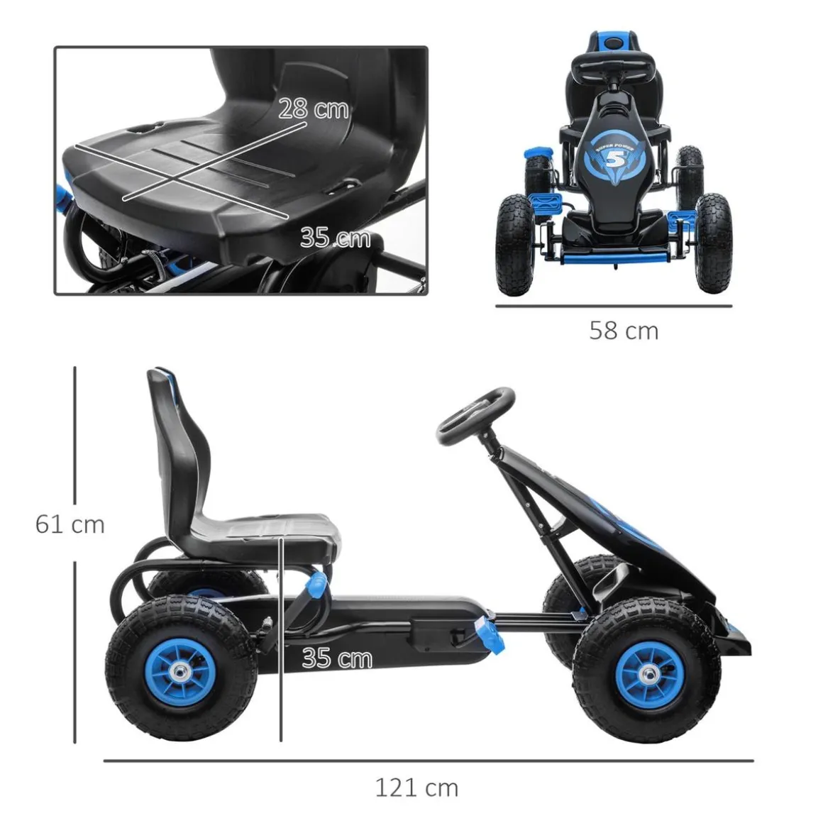 Homcom - Go Kart con pedales azul-negro