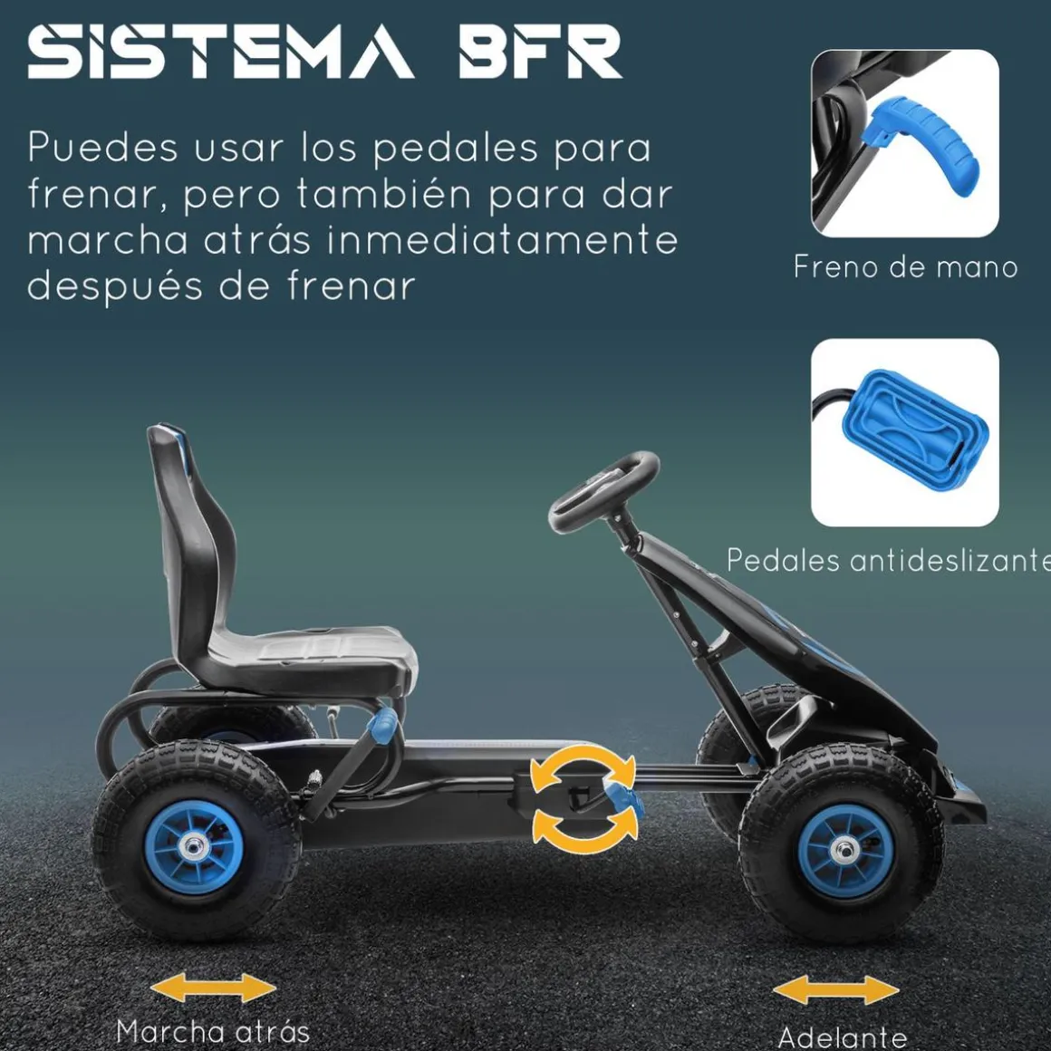 Homcom - Go Kart con pedales azul-negro